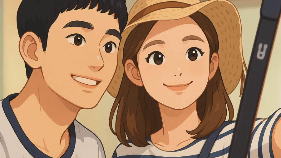 自撮りをするカップル